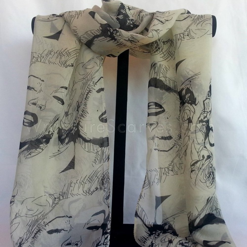 "Marilyn" Beige polyester chiffon $6.99 Shipping neck/head scarf NWOT 38X60”